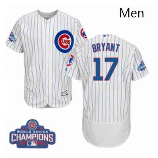 Mens Majestic Chicago Cubs 17 Kris Bryant White 2016 World Series Champions Flexbase Authentic Collection MLB Jersey